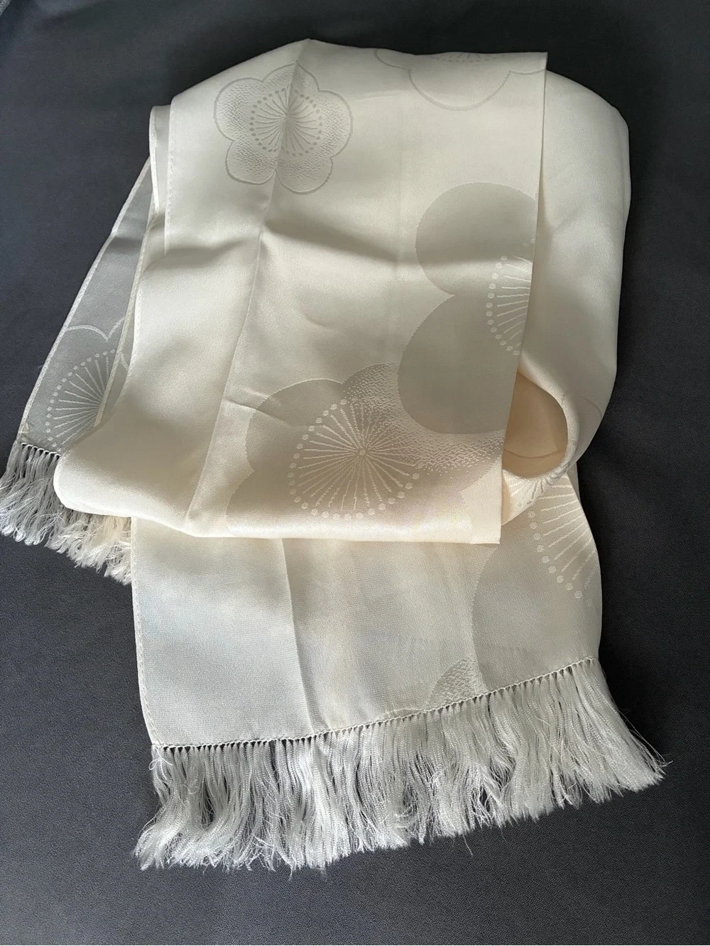 100% Pure Silk Cream Scarf with cherry blossom print